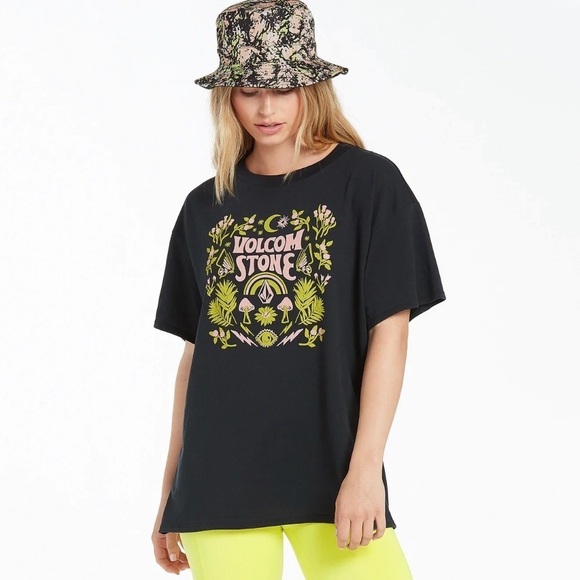 NWT Volcom Stone Tech Short Sleeve Graphic Tee T-Shirt Black Pink - Picture 3 of 7